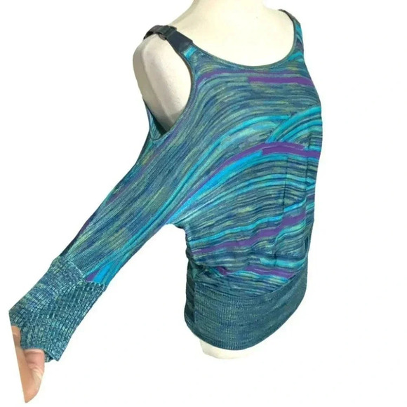 Vintage Cache women's M blue + purple cold shoulder rayon top Y2K Retro - Picture 3 of 7